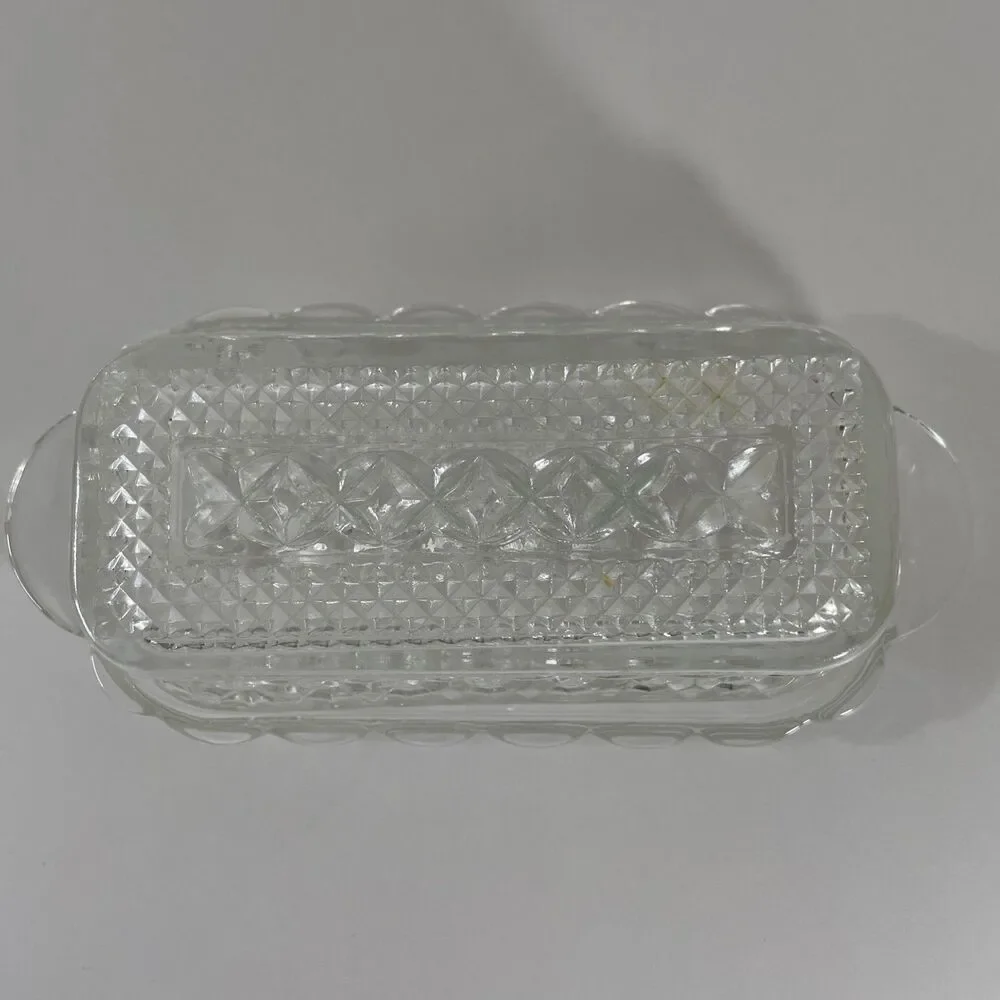 Vintage Wexford Anchor Hocking Glass Covered Butter Dish Diamond Point Pattern